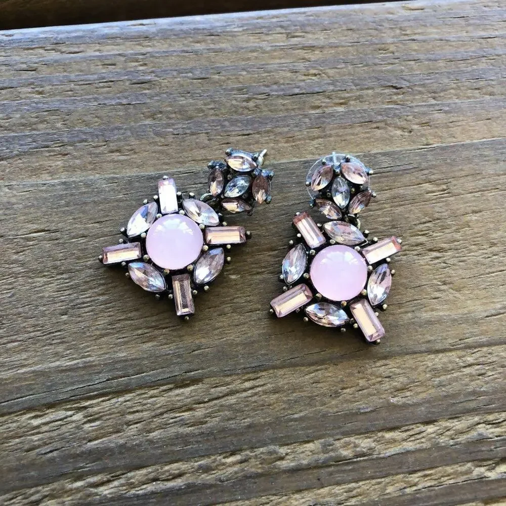 Pink Stone and Bronze Gold Small Dangle Earrings